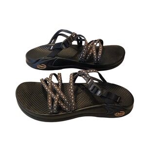 Chaco Womens Sport Sandals Black Tan Strappy Comfort Footbed Size 10